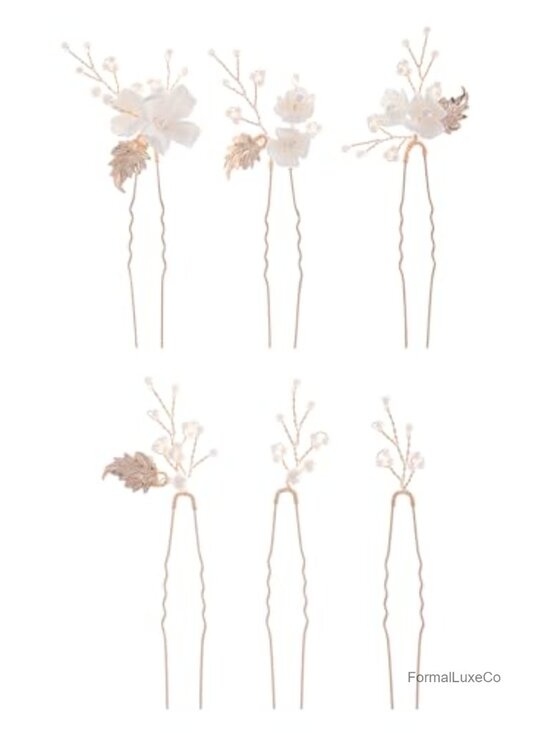 Bridal Pearl Hair Pins White Gold Leaf Flowers Clips Wedding Hair Accessories